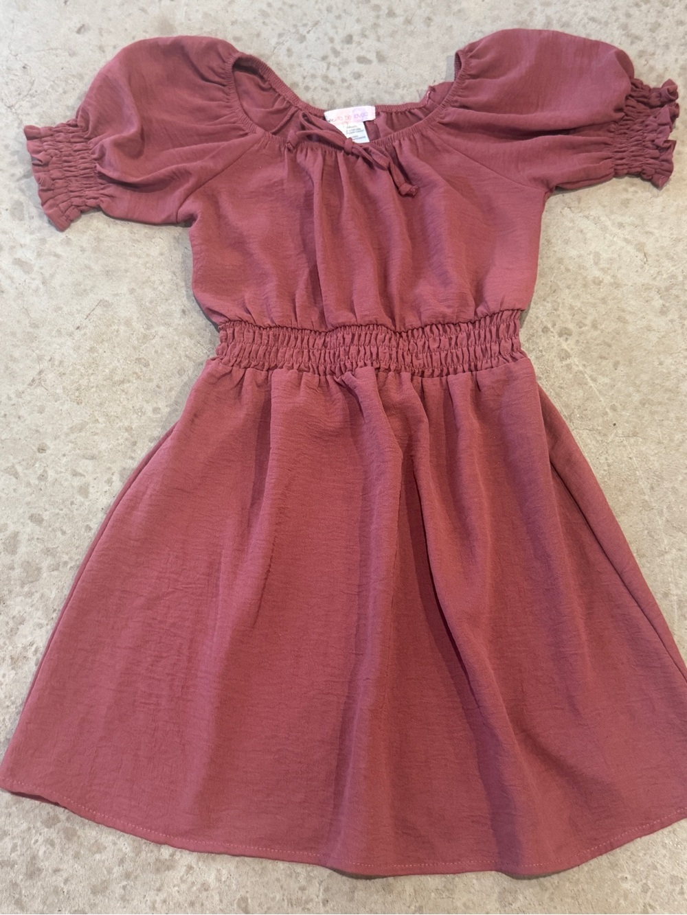 Girls Smocked Waist Short Sleeve Dress - Dusty Rose
